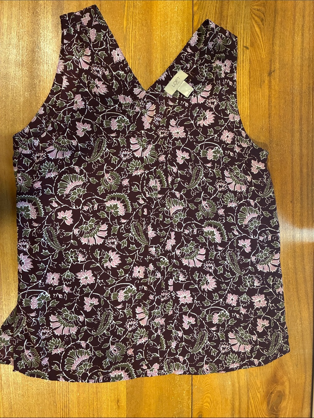 LOFT Plum Floral V-Neck Sleeveless Tank